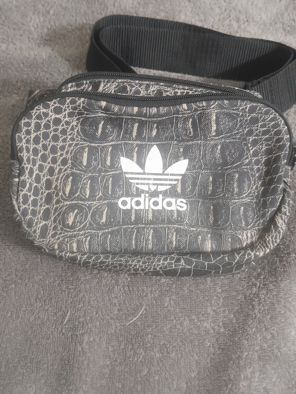 adidas Black Croc-Texture Belt Bag with White Logo